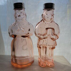 Vintage Imperial Pink Glass Maid & Butler Salt & Pepper Shakers